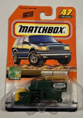 2000 Matchbox Combine Harvester #47  Green w/ Yellow Roller - Image 1 of 2