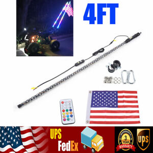4Ft Rgb Led Spiral Whip Antenna Light w/Flag & Remote For Atv Polaris Rzr Utv