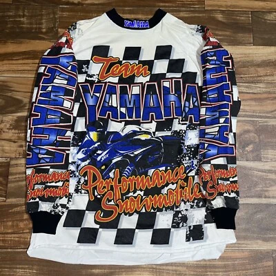 Camiseta deportiva de carreras vintage del equipo Yamaha con estampado completo para moto de nieve talla L RARA Foto 1 de 4