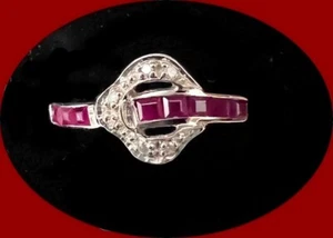 LADIES NATURAL 0.43CTW RUBIES & DIAMONDS SET IN 14KT WHITE GOLD SIZE 7 RING - Picture 1 of 4