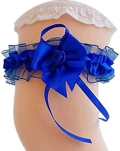 Braut Strumpfband royal-blau königsblau mit große Schleife Satin Tüll Hochzeit - Bild 1 von 3