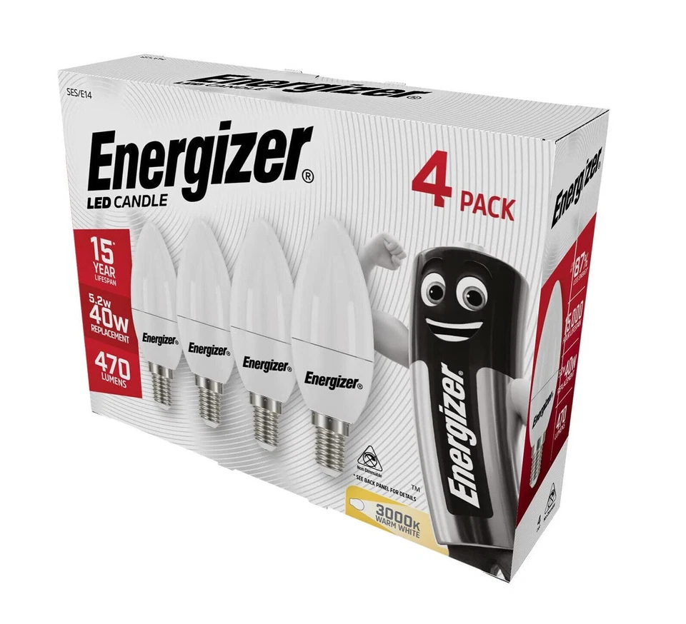 Energizer LED Ses E14 Opal Candle NonDimmable Bulb Warm White 470 LM 5.9w Pack4
