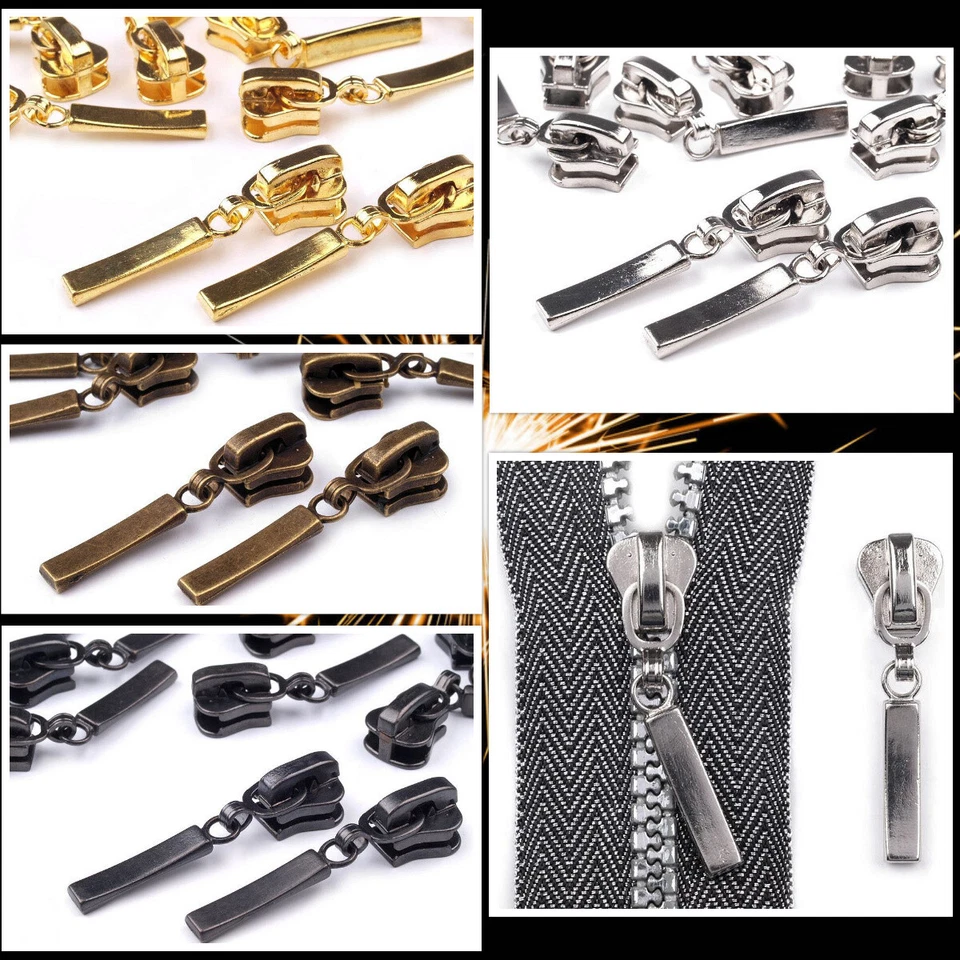 8) 2 Stück Zipper Metall 5 mm Arretierung Autolock Profil-Reißverschluss Zieher