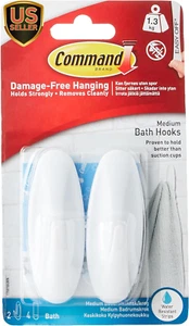 Designer Bath Hooks, Medium, White, 2-Hooks with Water-Resistant Strips (1708... - Picture 1 of 1