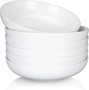 Large Pasta Bowls Set of 6, White Pasta Plates, Shallow Wide Dinner Bowls, Se... - Picture 1 of 7
