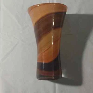 Teflora Accents Amber Brown and Tan Cased Glass Autumn Swirl Vase - Picture 1 of 4