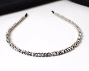 Women Lady Girl Wedding Crystal Beads Bling Grey Hair Band Headband Hoop - Picture 1 of 12