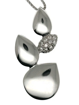 collana argento 925 donna ciondolo goccia foglia pavè zirconi bianchi girocollo - Immagine 1 di 2