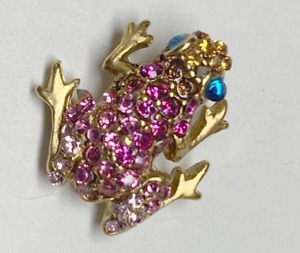 Jay Strongwater Frog Tack Pin Pink/ Blue Crystals