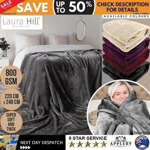 Laura Hill Faux Mink Blanket 800GSM Heavy Double-Sided Colour Option - Picture 1 of 28
