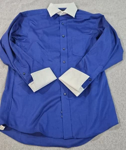 Donald J Trump Signature Collection Button Shirt Men 15.5 32/33 Blue French Cuff - Picture 1 of 10
