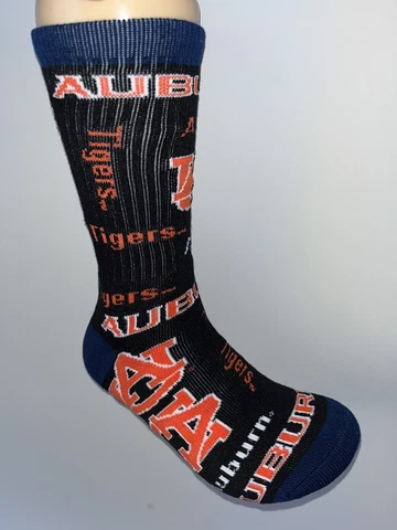 AUBURN TIGERS NCAA COLLEGE JERSEY LOGO WALL CREW LENGTH SOCKS MENS LARGE Cover