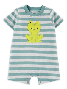 Child of Mine Baby Boys Striped Frog One Piece Romper Size 0-3 Months - Picture 1 of 2