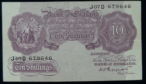 UK, Peppiatt, A/UNC, 10 Shillings Note (1940-48). Serial # J07D 679646. P # 366. - Picture 1 of 2