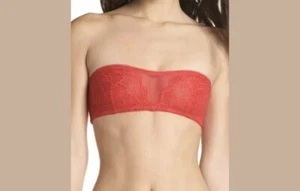 NWT $28 FREE PEOPLE Lace Strapless Wire Free Malinda Bandeau Bra: Raspberry, S - Picture 1 of 4