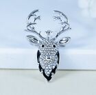 Reindeer Deer Animal Clear Austrian Rhinestone Crystal Brooch Pin Silver B2353