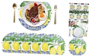 Lemon Blue Tiles Round Placemats Set of 6, Heat-Resistant Table Mats Non-Slip - Picture 1 of 8