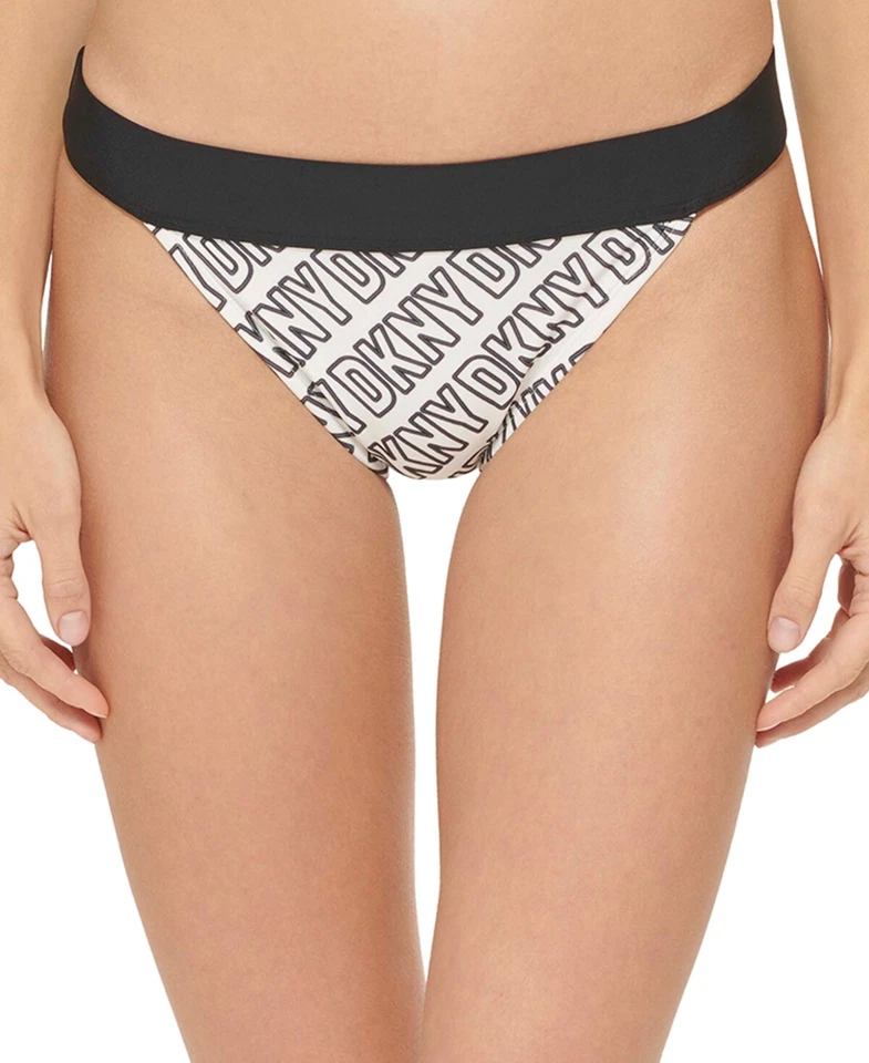 MSRP $58 Dkny Logo-Print Low-Rise Bikini Bottoms Swimsuit White Size Medium - Image 1 of 1