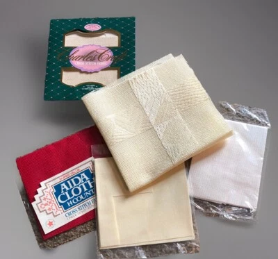 Lot of 5 Cross Stitch Fabrics 14 count & Fiddlers Cloth 4 Never Opened 1 Red - Image 1 of 4