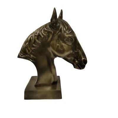 Estatua busto de metal con cabeza de caballo estante decoración estatuilla 12 pulgadas acabado bronce Foto 1 de 4