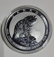 $50 2017 Silver 10 oz Coin Canada Roaring Grizzly Predator .9999 Fine BU