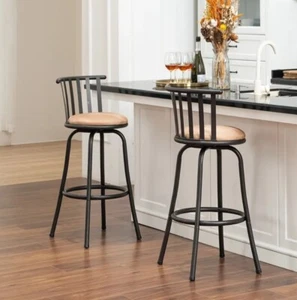 Set Of 2 Height Adjustable Retro Style Metal Barstools With Padded Swivel Seat - Picture 1 of 10