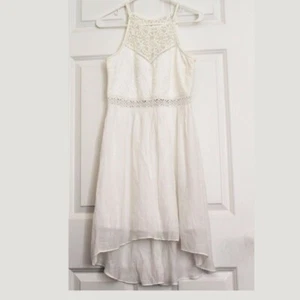 By &by Girls White Lace Crochet Midi Dress Asymmetrical Hem Halter Neck New  - Picture 1 of 9