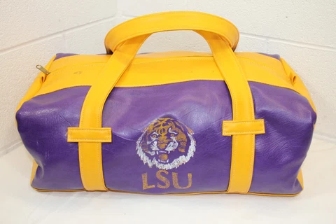 Vintage LSU Tigers Louisiana State Purple Vinyl Gym Travel Duffel Bag 19" x 11" Cover