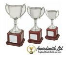 Nickel Plated Cup on Tall Wooden Plinth Trophy *FREE ENGRAVING* 3 sizes