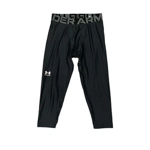 Under Armour Leggings Boys L Large Black HeatGear 3/4 Fitted Elastic Waistband - Picture 1 of 10