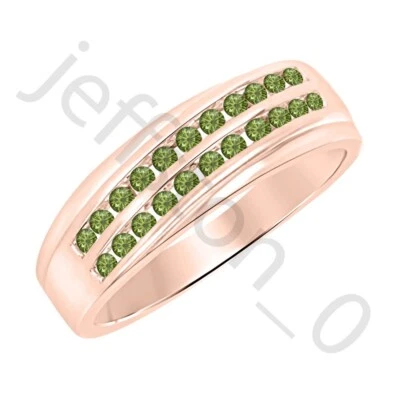 0.90 Ctw Created Tourmaline 14K Rose Gold Over Two Rows Wedding Band Men's Ring - Image 1 of 4
