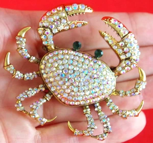 2.5" NWOT SIGNED HEIDI DAUS "PRINCESS CRAB" AURORA BOREALIS AB RHINESTONE BROOCH - Picture 1 of 16