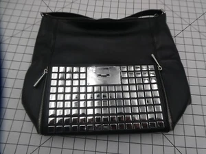 NWOT Michael Kors Black Chrome Tiled Leather Shoulder Hobo Bag - Picture 1 of 12