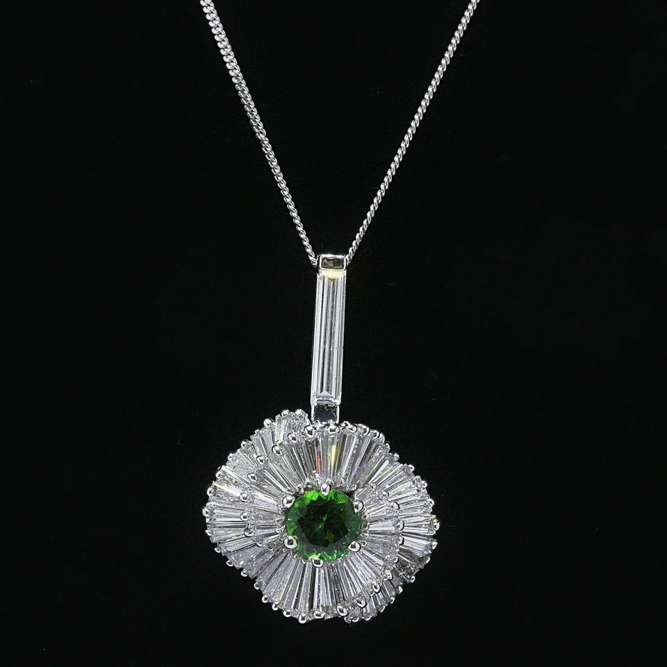 Green Tourmaline & Baguette Diamond Ballerina Pendant in Platinum $20K - Image 1 of 4