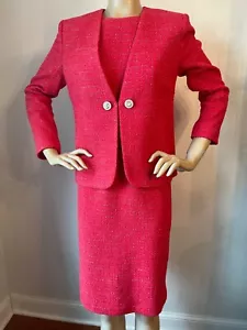 NUEVO TRAJE DE VESTIR ST JOHN TEJIDO TALLA 14 ROSA ROJIZO PLATA BRILLO - Imagen 1 de 11