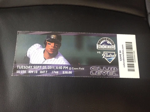 2011 Rockies vs. San Diego Padres Season Ticket Stub - September 20 Gonzalez Cover