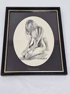 VINTAGE ROBERTO LUPETTI NUDE WOMAN ART LITHOGRAPH PRINT FRAMED 10.5x8.5" - Picture 1 of 6