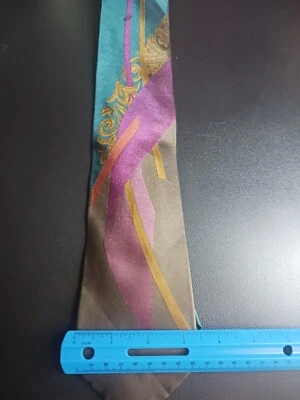 com 1 gravata grátis blw Vintage Gianni Versace Gravata de Seda Padrão Barroco Verde Azul Dourado - Imagem 1 de 3