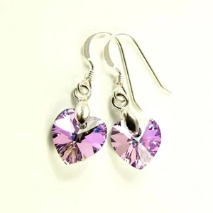 925 sterling Silver Drop Earrings Swarovski Elements Crystal Heart VITRAIL LIGHT - Picture 1 of 2