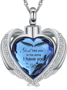 shajwo Cremation Heart Urn Necklace Ashes Jewelry for Women Men Wing-G Blue - Picture 1 of 7