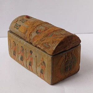 Vintage Egyptian Sarcophagus Box – Hand-Sculpted Pharaoh Decor, Collectible Art - Picture 1 of 12