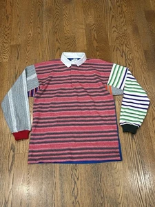 RES IPSA Mediana Marroquí Patchwork Manga Larga Rugby Polo Rayas Hecho en EE. UU. - Imagen 1 de 8