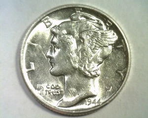 Moneda de diez centavos Mercury 1944 elección sobre ch. sin circular AU BONITA MONEDA ORIGINAL 99c ENVÍO - Imagen 1 de 2