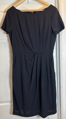 Теория черный шерсти смесь коротким рукавом стороны драпировки платье карманы размер 12 назад молнии - Изображение 1 из 4