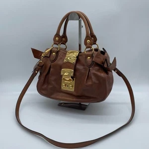miu miu Side Ribbon 2way Leather Shoulder Handbag Brown Gold Accents Used - Bild 1 von 16