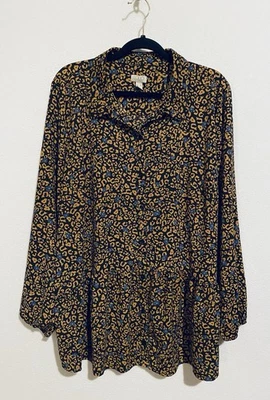 LOGO Lori Goldstein Top Mujer XL Amarillo Ditzy Floral Volantes Dobladillo Abotonado Foto 1 de 4