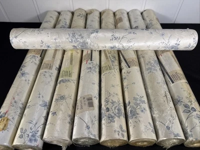 Vintage Wallpaper Floral Blue & White Textured Norwall 8 Rolls Plus 1 Partial - Image 1 of 4