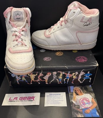 VTG LA Gear “Shooters High” Pink/White Leather High Top Tennis Shoes  W  Size 10 - Image 1 of 4
