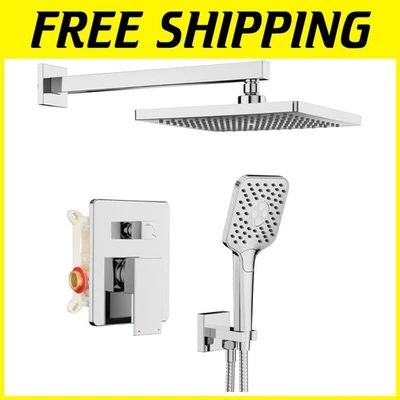 Wall-Mounted Shower Faucet Set with 10" Rain Shower - Chrome - Image 1 of 4