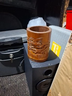 Старый китайский деревянный кубок дракон резьба и китайский Wrighting красивый предмет - Изображение 1 из 2